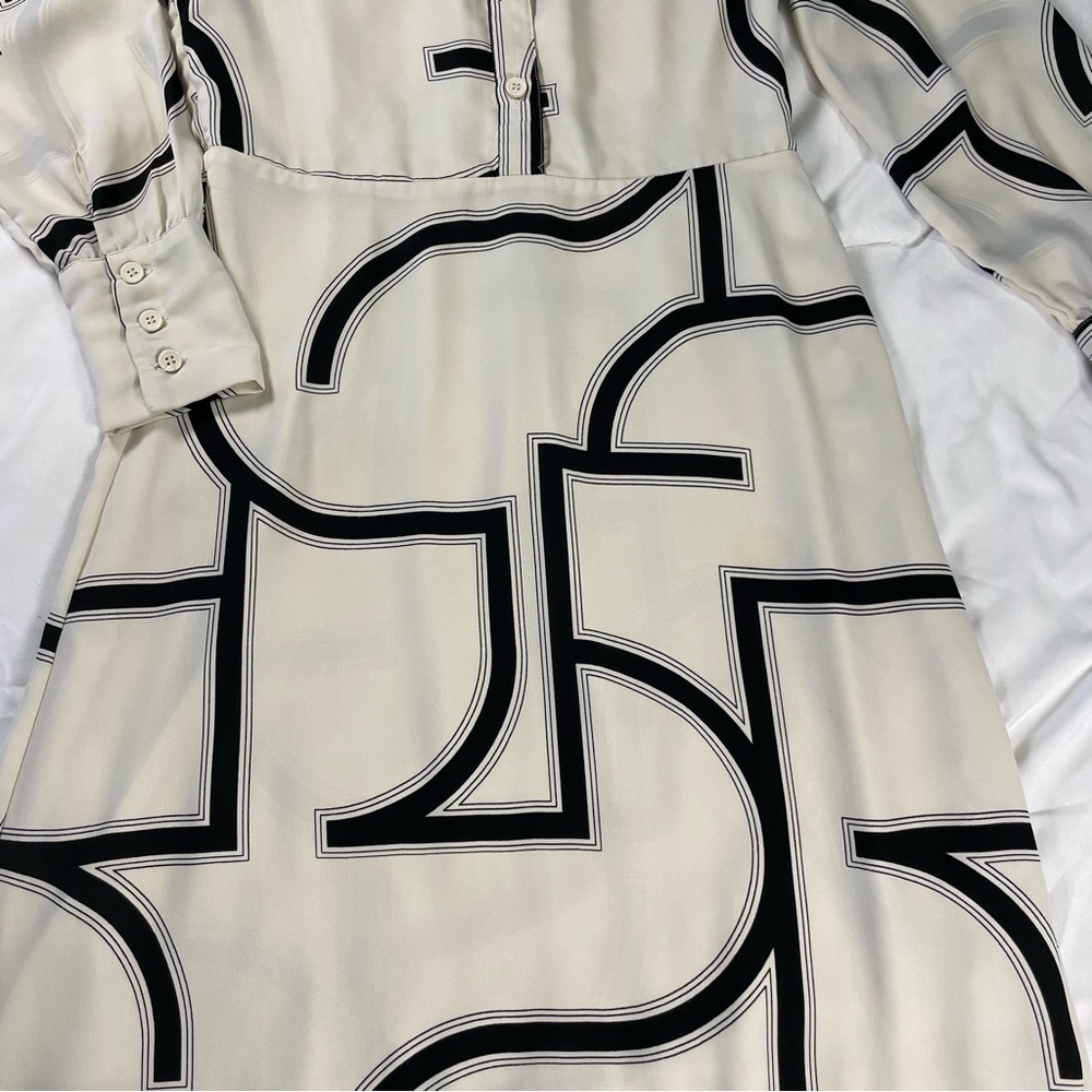 Minimalist Abstract Geo Shirt Dress | Cream Black | Modern Chic | S - Picture 7 of 11